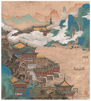 黄秋园 楼阁 立轴 44*39.5cm
